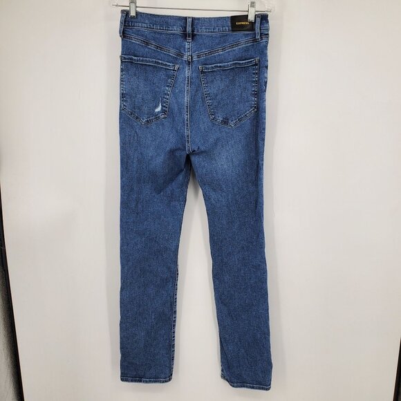 Express Women's High Rise 90's Slim Distressed Denim Casual Jeans Size 10 Long - Picture 2 of 10